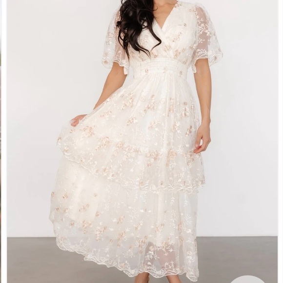 cream embroidered midi dress Cream Embroidered Smocked Maternity Midi Dress